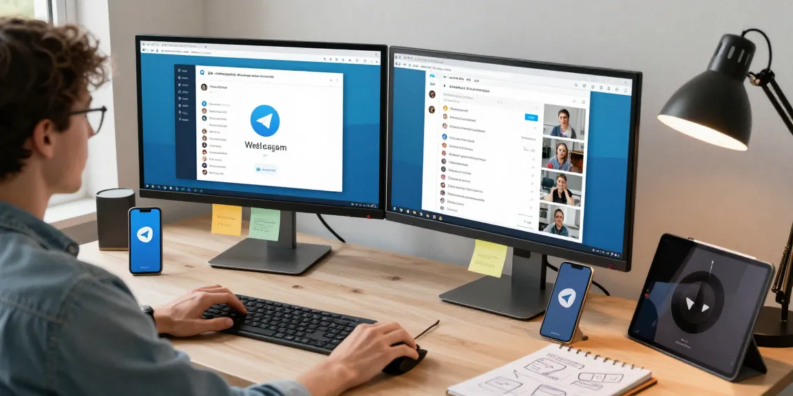 User engaging with the Telegram Web Version in a modern workspace, showcasing productivity and communication.